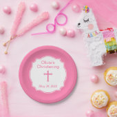 キュートピンククロスガール《キリスト教》洗礼式や命名式バプテスマ ペーパープレート (パーティー)