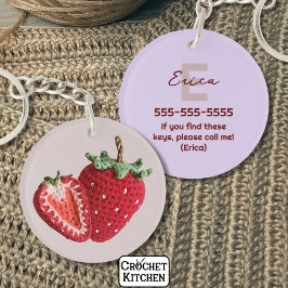 キュートピンクグラニーミニマルシックなクロチェットストロベリー キーホルダー