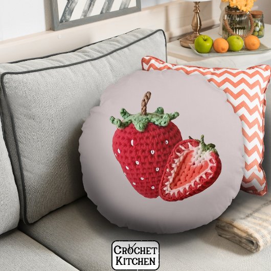 キュートピンクグラニーミニマルシックなクロチェットストロベリー ラウンドクッション