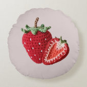 キュートピンクグラニーミニマルシックなクロチェットストロベリー ラウンドクッション (正面)