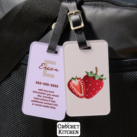 キュートピンクグラニーミニマルシックなクロチェットストロベリー ラゲッジタグ