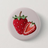 キュートピンクグラニーミニマルシックなクロチェットストロベリー 缶バッジ (正面)