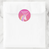 キュートピンクグリッターハッピーバースデーユニコーン ラウンドシール (バッグ)