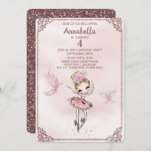 キュートピンクグリッターバレリーナ&蝶インヴィータ 招待状 (正面/裏面)