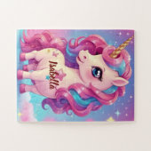 キュートピンクグリッターパーソナライズされたユニコーン ジグソーパズル (横)