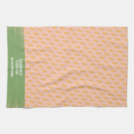 キュートピンクグリーンハッピーイースターニンジン キッチンタオル