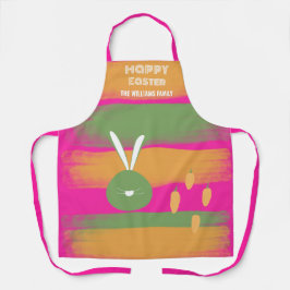 キュートピンクグリーンハッピーイースターバニーアンドニンジン エプロン