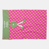 キュートピンクグリーンハッピーイースターバニーアンドニンジン キッチンタオル (横)