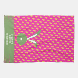 キュートピンクグリーンハッピーイースターバニーアンドニンジン キッチンタオル