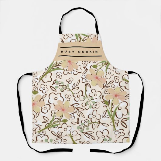 キュートピンクグリーンフローラ植物模様引用文 エプロン (正面)