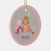 キュートピンクグレージンジャーブレッドキャンディラウンドオーナメント セラミックオーナメント (右)