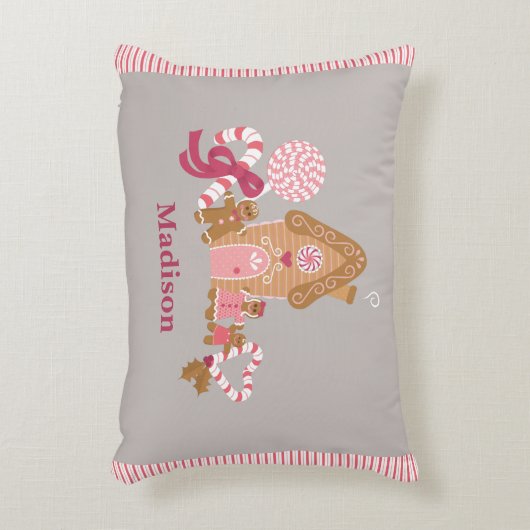 キュートピンクグレージンジャーブレッド装飾用クッション アクセントクッション (正面(垂直))
