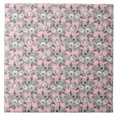 キュートピンクグレー白フローラ水色絵を描 タイル (正面)