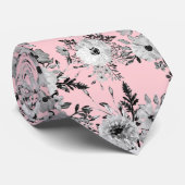 キュートピンクグレー白フローラ水色絵を描 ネクタイ (ロール)