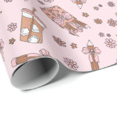 キュートピンクコケット先生新学期コーヒー ラッピングペーパー (ロールコーナー)