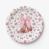 キュートピンクコケット女性のカーボーイブーツ&ボウパーティー ペーパープレート (正面)