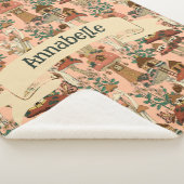 キュートピンクコテージコアフローラマッシュルームハウスプリント シェルパブランケット (3/4)