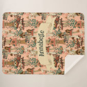 キュートピンクコテージコアフローラマッシュルームハウスプリント シェルパブランケット (正面(横))