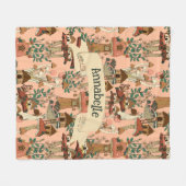 キュートピンクコテージコアフローラマッシュルームハウスプリント フリースブランケット (正面(横))