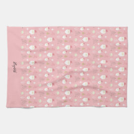 キュートピンクサンタホリデーパターン キッチンタオル