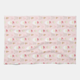 キュートピンクサンタホリデーパターン キッチンタオル