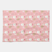 キュートピンクサンタホリデーパターン キッチンタオル (横)