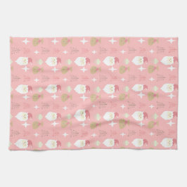 キュートピンクサンタホリデーパターン キッチンタオル