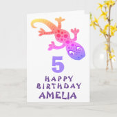 キュートピンクジェッコリザードガールズハッピーバースデー カード (黄色い花)