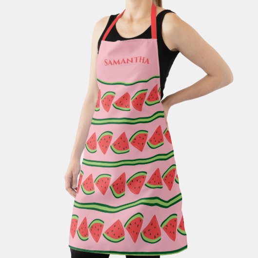 キュートピンクスイカスライスデザイン名前をカスタムする エプロン (インサイチュ)
