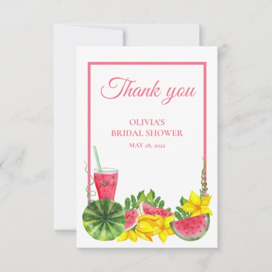 キュートピンクスイカブライダルシャワー サンキューカード (正面)