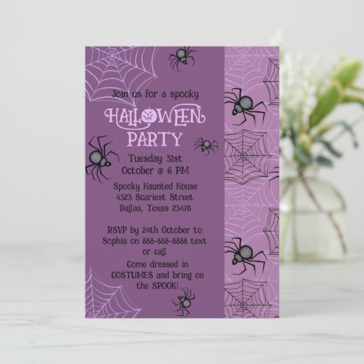 キュートピンクスパイダーハローウィンパーティ招待状 招待状 (スタンド正面)