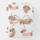 キュートピンクダックスシャンドクリスマスラッピング紙 ラッピングペーパーシート (インサイチュ)