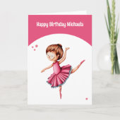 キュートピンクツゥバレリーナ踊り誕生日 カード (正面)
