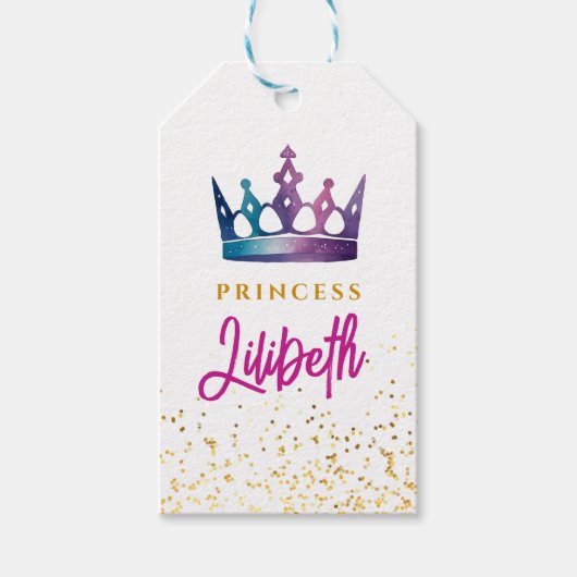 キュートピンクティアラカラフルプリンセスクラウンウォーター色 ギフトタグ (正面)