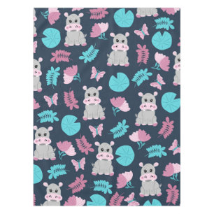 キュートピンクティール（緑がかった色）ヒッポフローラバタフライリリパッド テーブルクロス