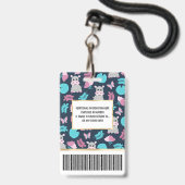 キュートピンクティール（緑がかった色）ヒッポフローラバタフライリリパッド バッジ (Back with Lanyard)