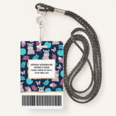 キュートピンクティール（緑がかった色）ヒッポフローラバタフライリリパッド バッジ (裏面ランヤード)