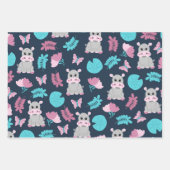 キュートピンクティール(緑がかった色)ヒッポフローラバタフライリリパッド ラッピングペーパーシート (正面2)