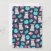 キュートピンクティール(緑がかった色)ヒッポフローラバタフライ誕生日 招待状 (裏面)