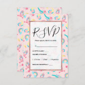 キュートピンクティール（緑がかった色）ユニコーンレインボーフローラスター エンクロージャーカード (正面/裏面)