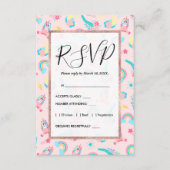 キュートピンクティール（緑がかった色）ユニコーンレインボーフローラスター エンクロージャーカード (正面)