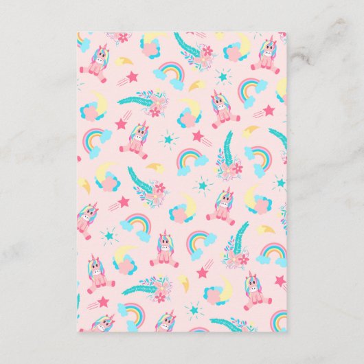 キュートピンクティール（緑がかった色）ユニコーンレインボーフローラスター エンクロージャーカード (裏面)