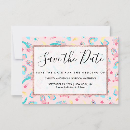 キュートピンクティール(緑がかった色)ユニコーンレインボーフローラスター セーブザデート (正面)