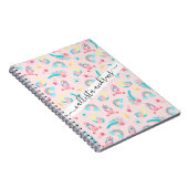 キュートピンクティール（緑がかった色）ユニコーンレインボーフローラスター ノートブック (右側)