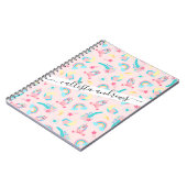 キュートピンクティール（緑がかった色）ユニコーンレインボーフローラスター ノートブック (左側)