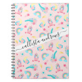 キュートピンクティール(緑がかった色)ユニコーンレインボーフローラスター ノートブック (正面)