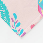 キュートピンクティール(緑がかった色)ユニコーンレインボーフローラスター フリースブランケット (角)