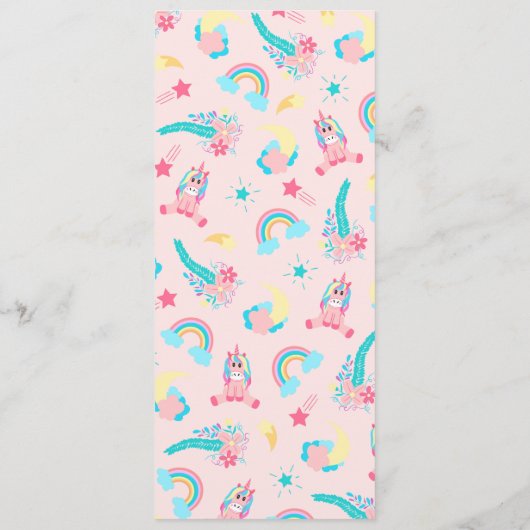 キュートピンクティール(緑がかった色)ユニコーンレインボーフローラスター メニュー (裏面)