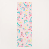 キュートピンクティール(緑がかった色)ユニコーンレインボーフローラスター ヨガマット (正面)