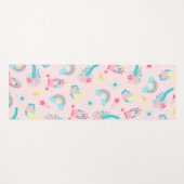 キュートピンクティール(緑がかった色)ユニコーンレインボーフローラスター ヨガマット (正面(横))